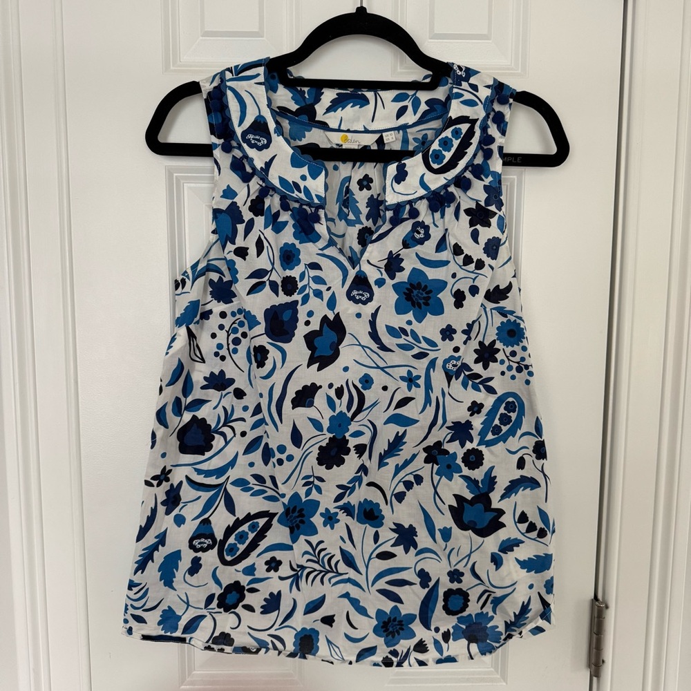 Boden Sleeveless Floral Pom Pom Top